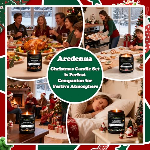 Christmas Candles Set, 4 Pack Winter Candle for Home Scented, 28 oz | Soy Wax, Xmas Candle Scent of Cedar, Firewood, Cloves, Cookies, Holiday Home Fragrance, Seasonal Gift, 200 Hour Burn - color: Black, size: Black Winter1
