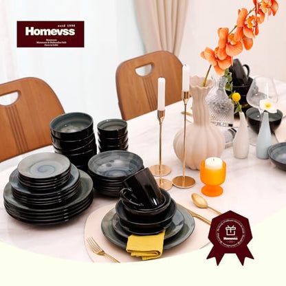 Stoneware Sonoma 56pc Dinnerware Set, Black + Speckled Spin Wash Blue - color: Blue