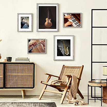 Picture Frames 11x14 Set of 6, Distressed Grey Photo Frame, Display Pictures 8x10 with Mat or 11x14 Without Mat, Washed Farmhouse Frame - color: Distressed Gray, size: 11x14