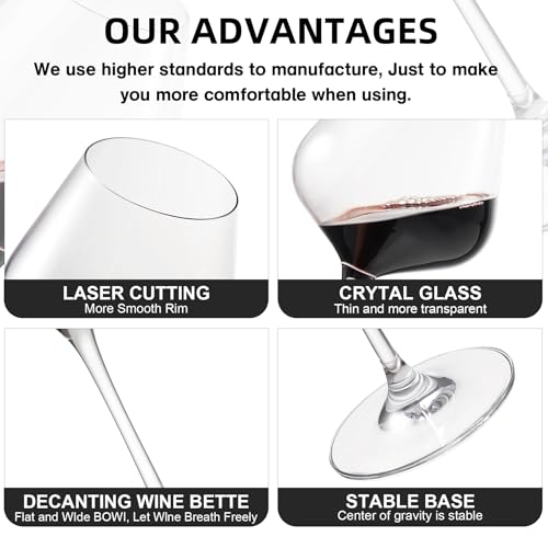coccot Red Wine Glasses Set of 4, Hand Blown Italian Style Crystal Burgundy Wine Glasses, Lead-Free Premium Clear Glass [23 oz/650ml，4 Pack ] - color: Crystal