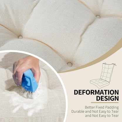 BUYUE Chair Cushion Set for Rocking Chair, Back Pillow & Seat Cushion with Ties, Original Woven Fabric Non-Slip Chair Pads for Elderly Sitting, Beige - color: Beige