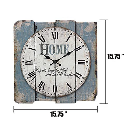Stonebriar Square 15" Rustic Farmhouse Worn Blue and White Roman Numeral Battery Operated Wall Clock - color: Blue