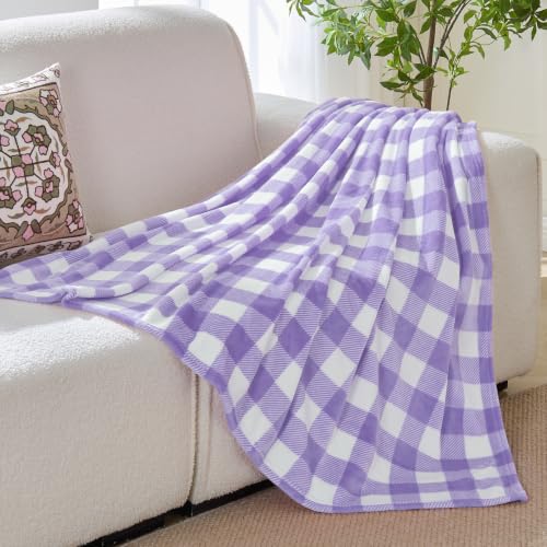 BEDELITE Plaid Fleece Throw Blanket, Purple & White Buffalo 60x80 Inches | 100% Polyester Microfibe, Soft Cozy, Lightweight Warm, Classic Buffalo Plaid, Room Decor, Gift for Women Girls, for Couch Bed - color: Purple & White Plaid, size: Twin(60"x80")