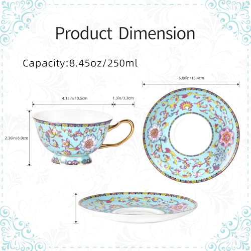 KAMMAK Tea Cups and Saucers Set of 2, Porcelain Coffee Cups, JBE021 | Stackable Espresso Mugs, Ceramic Demitasse for Coffee, Cappuccino, Latte, Americano, Tea - size: 8CZJBE021
