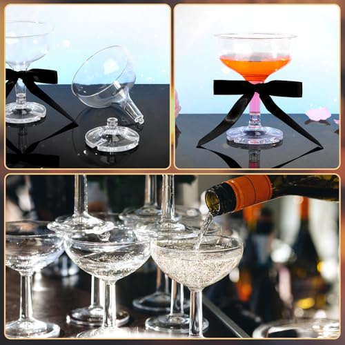 50 Sets Plastic Martini Glasses Champagne Coupe Glasses with Bow 5 oz Champagne Tower Cups Cocktail Glasswares Bulk for A Tini Bit Older Birthday Party Supplies Wedding Bar (Black) - color: Black