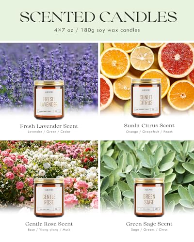 AOOVOO Candle Set - 4PC Scented Candles, 28 oz Soy Candles, Soy Candle for Home Scented, Lavender/Citrus/Rose/Sage - style: Lavender/Citrus/Rose/Sage
