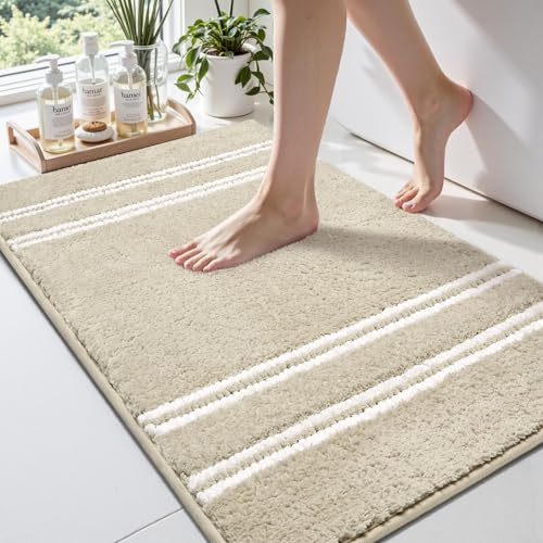 Arenarug Bathroom Rugs 17x24 Extra Soft Absorbent Bath Mat Chenille Non Slip Shower Mat Rubber Backing Machine Washable Bath Mats for Bathroom Shaggy Khaki Bath Rugs for Tub, Hallway - color: Khaki, size: 17''x24''