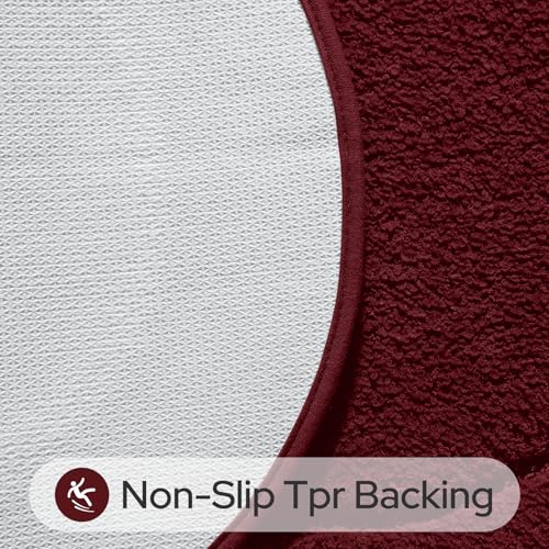 HOMEIDEAS Burgundy Red Oval Bathroom Rug Sets 2 Piece 20" x 32" + 16" x 24" | Microfiber Bath Mats, Non-Slip TPR Backing, Ultra Absorbent & Quick Dry, Machine Washable for Bathroom, Shower, Tub - color: Burgundy Red