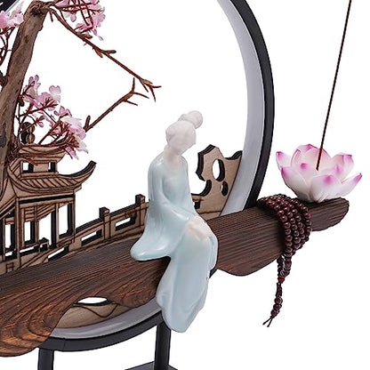Backflow Incense Holder with LED Light, Countertop Incense Burner Holder Chinese Retro Ceramic Backflow Incense Burner for Relaxing or Home Decor (Style 1) - size: Style 1