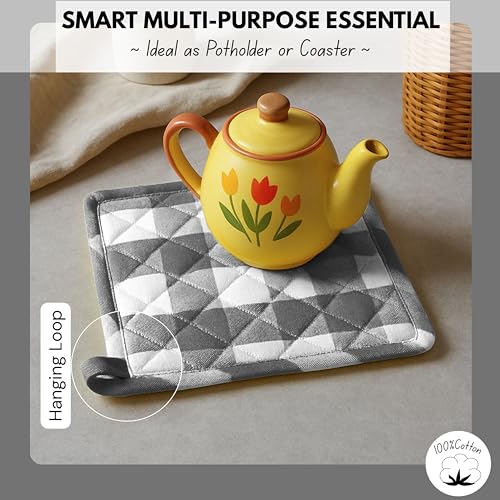 Native Fab Buffalo Plaid Check Oven Mitts and Pot Holders Set of 4, 100% Cotton Heat Resistant Kitchen Gloves, 2 Oven Mitts (7x13), 2 Pot Holders (8x8) for Cooking & Baking, Steel Grey White - color: Buffalo, Dark Grey