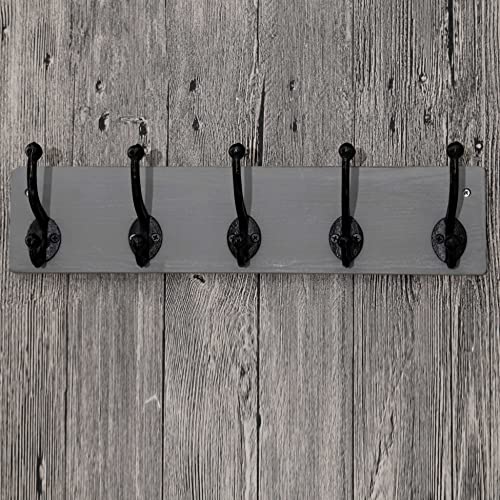 WEBI Rustic Coat Rack Wall Mount,5 Cast Iron Coat Hooks Wall Mounted,Heavy Duty Wall Coat Hanger Hooks for Hanging Coats,Clothes,Gray,2 Packs - color: Gray, size: 17 Inch(2 Packs)