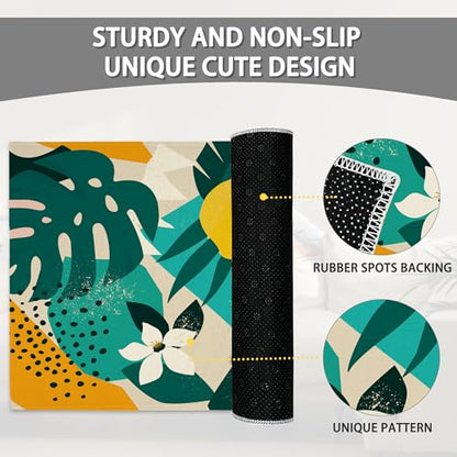 SPUNKER Abstract Modern Welcome Mat - Tropical Palm Leaves, Indoor/Outdoor, Low-Profile, 17''x30'' - color: Tropical Palm Leaves