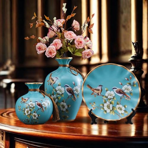 3 Pieces Ceramic Vases, Flower Arrangement Display, Plant Container, Interior Decoration, Blue