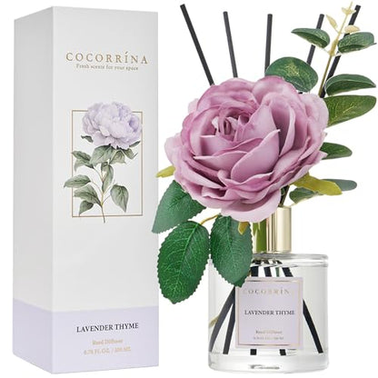 Flower Reed Diffuser - Lavender Thyme 6.7oz Scented Diffuser with Sticks Home Fragrance Essential Oil for Bathroom Shelf Decor (Artificial Flower) - size: 6.7 Ounce/1pack