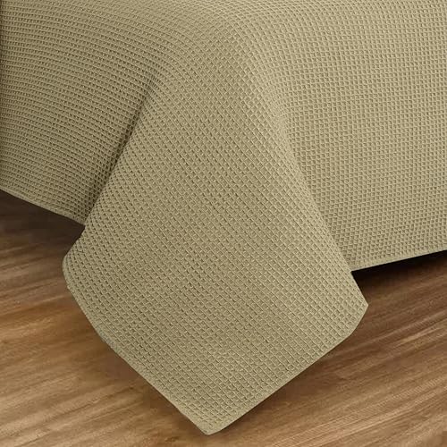 100% Cotton Waffle Weave Blanket, Twin Size 60 x 90 Inches, 300 GSM Lightweight Breathable Cooling Bed Blanket for Summer & All Season, Soft Woven Blanket, Khaki - color: Khaki, size: 60x90-Twin