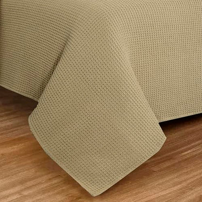 100% Cotton Waffle Weave Blanket, Queen Size 90 x 90 Inches, 300 GSM Lightweight Breathable Cooling Bed Blanket for Summer & All Season, Soft Woven Blanket, Khaki - color: Khaki, size: 90x90-Queen