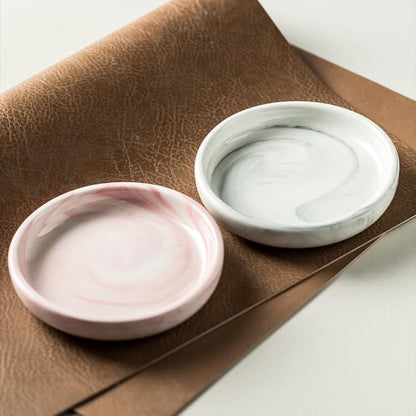 Round Marble Soap Tray, Small Ceramic Soap Dish, Cute Women Trinket Plate (Pink) - color: Pink