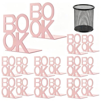 Book Ends-Metal BookEnds for Bookrack Desk,Books(Pink, 8 Pair) | 8 Pair Pink Book Ends,Unique Appearance Design Bookend - color: Pink, size: 8 pair