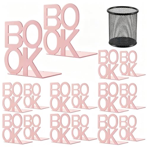 Book Ends-Metal BookEnds for Bookrack Desk,Books(Pink, 8 Pair) | 8 Pair Pink Book Ends,Unique Appearance Design Bookend - color: Pink, size: 8 pair