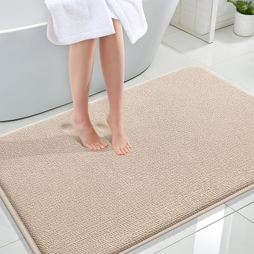 OLANLY Memory Foam Large Bathroom Rugs 47x32, Absorbent Bath Mat, Beige | Soft Quick Dry Bath Rugs, Non-Slip Carpet, Machine Washable Mat for Bathroom Floor, Tub and Shower, Home Decor Accessories - color: Beige, size: 47" X 32"