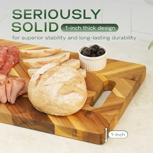Howizz Solid Acacia Wood 36"x12" Extra Large Charcuterie Board with Handles, Grazing Board Serving Board Herringbone Chevron Serving Tray for Bread, Meat, Appetizers, Kitchen Cutting Board - color: Premium Herringbone, size: 36"L x 12"W
