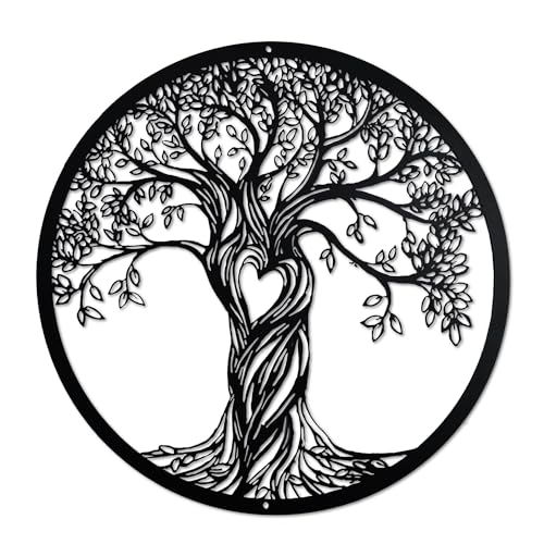 Acopelo Metal Wall Decor, Tree of Life, Black, 18 Inches | Tree Art Wall Sculpture, Laser Cut Rustic, For Living Room Bedroom, Indoor Outdoor