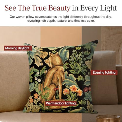 William Morris Wolf Tapestry Throw Pillow Cover 18 x 18 in - color: Black Wolf