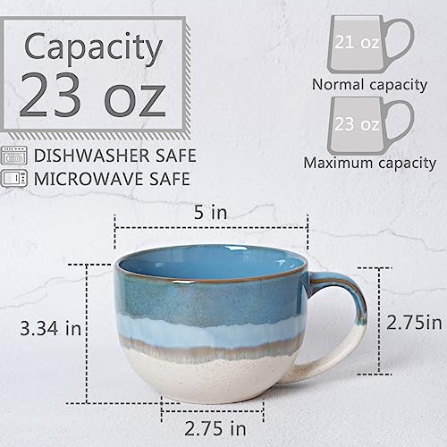 Bosmarlin Ceramic Jumbo Coffee Mug Set of 2, 23 Oz, Large Mug Soup Bowls with Handles, Dishwasher and Microwave Safe (Blue) - color: Blue