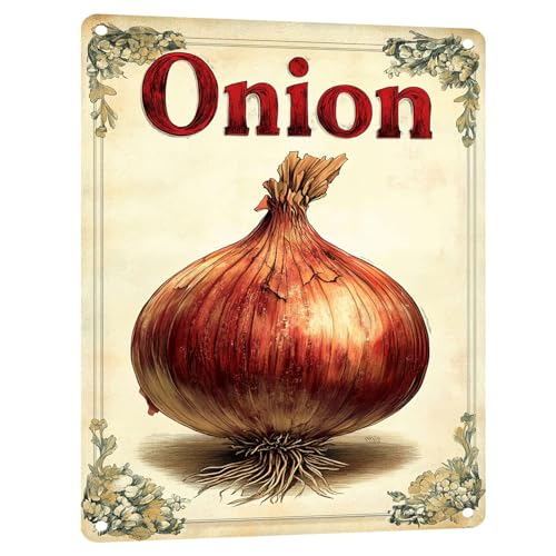 Rustic Onion Vegetables Decor Metal Tin Sign Vintage Farmhouse Kitchen Wall Decor Home Restaurant Garage Wall Plaque Gift 12x16 Inch - color: Onion Metal Tin Sign, size: 12x16inch(30x40cm)