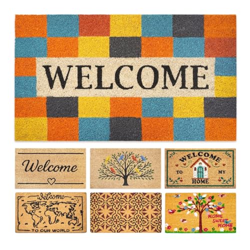 Coir Door mats Outdoor - Modern Welcome - Welcome mats for Front Door - Coir Doormat Outdoor Entrance - 16''x27.5'' - color: Modern Welcome