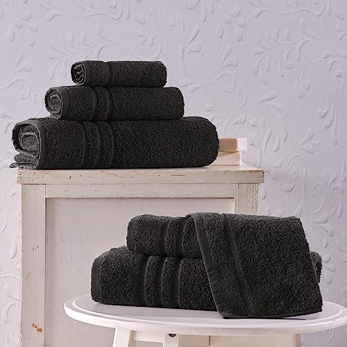 Hawmam Linen Personalized Towels - Customized Turkish Cotton Towel Set, Monogrammed Towels with Initial, Name & Embroidery, Idea for Weddings, Bridal Showers, Anniversaries, for Couples - Black - color: Black