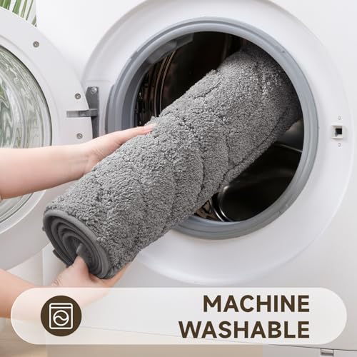 Pauwer Bathroom Rugs Sets 5 Piece, Absorbent Non Slip Bath Mat Set, Grey | Machine Washable, Microfiber Plush, Quick Dry Runner, U Shaped Contour Toilet Rugs, Shower Mats and Toilet Lid Cover - color: Grey