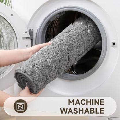 Pauwer Bathroom Rugs Sets 5 Piece, Absorbent Non Slip Bath Mat Set, Grey | Machine Washable, Microfiber Plush, Quick Dry Runner, U Shaped Contour Toilet Rugs, Shower Mats and Toilet Lid Cover - color: Grey