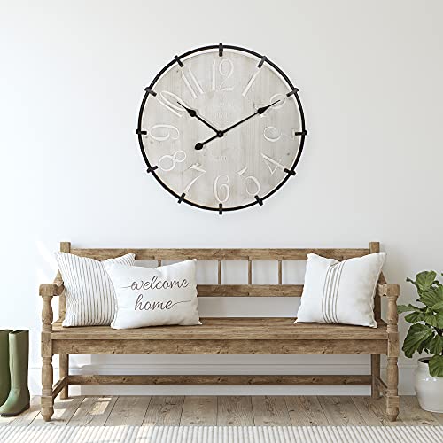 Northlight Country Rustic Metal and Wood Round Wall Clock - 23.5" - Black