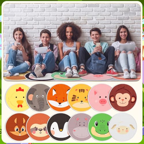 24 Pack Carpet Circles for Classroom, 16 in Non Slip Round Circle Mats for Classroom Sitting, Flexible Corner Circle Time Rugs for Reading Nook, Playing Areas, Library, Group Activity(Animal) - style: Animal