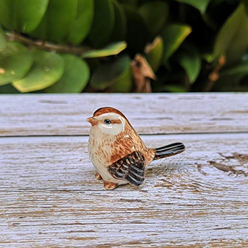 Handmade Ceramic Bird Figurine, Shelf Decor for Bird Lovers | Hand-painted ceramic, brown, 1.3 in tall, for bookshelf, nursery shelf or windowsill, gift for bird watchers