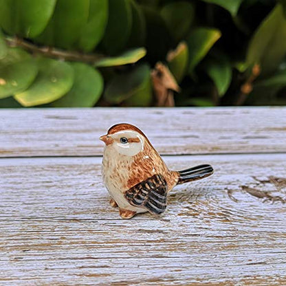 Handmade Ceramic Bird Figurine, Shelf Decor for Bird Lovers | Hand-painted ceramic, brown, 1.3 in tall, for bookshelf, nursery shelf or windowsill, gift for bird watchers
