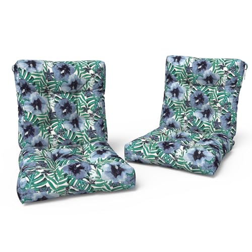 LVTXIII Outdoor Low Back Chair Cushions, Seasonal Replacement Adirondack Chair Cushion with Ties, Patio Waterproof Seat Cushions for Home Garden Use, 21 W x 21 D, Set of 2, Blue Salmone Tropical - color: Blue Salmone Tropical, size: 42x21x4