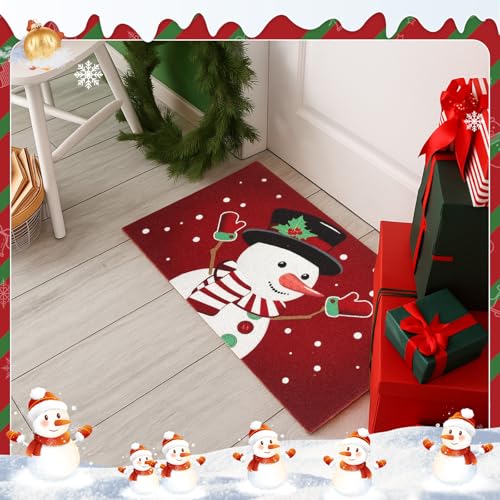 Tinideya Christmas Welcome Front Doormat, Xmas Non Slip Outdoor Mat Rug with Christmas Snowflake Decoration Pattern for Farmhouse Home Entrance Decor Yard Floor Patio, 17 x 30 Inches (Snowman) - style: Snowman