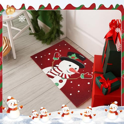 Tinideya Christmas Welcome Front Doormat, Xmas Non Slip Outdoor Mat Rug with Christmas Snowflake Decoration Pattern for Farmhouse Home Entrance Decor Yard Floor Patio, 17 x 30 Inches (Snowman) - style: Snowman