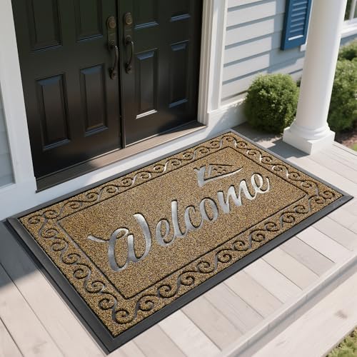 Yimobra Welcome Mat, Heavy Duty Sturdy Door Mats for Home Entrance Outdoor Indoor, Front Doormat for Outside Patio Floor Entry Porch Garage Office, Waterproof, Low Profile, 60 x 36, Beige Brown - color: Brown, size: 60x36 Inch