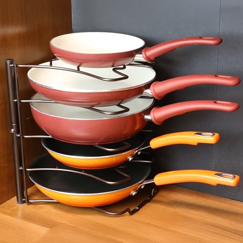 Deco Brothers Pan Organizer Rack for Kitchen Cabinet and Counter, Bronze - color: Bronze