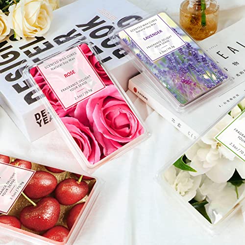 Wax Melts, Scented Melts Cubes for Wax Warmers, 4 x 2.5 oz | Summer Flower Scent Wax Melts - Rose, Lavender, Jasmine, Cherry, Home Fragrance Decor