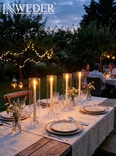 Hurricane Glass Candle Holders: 12" Tall Cylinder Cover Set of 6 | for 0.87" Taper, Windproof Chimney Cover, Clear Candlestick Holder for Wedding Table Centerpiece, Party, Birthday, Christmas - size: 12" H - 6 Pcs