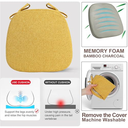 SINOSSO 1 Pack Memory Foam Chair Cushions for Dining Chair, Friendly Woven Fabric 16" U-Shape Comfortable Kitchen Chair Pad, Removable Slip Resistant Seat Cushion (1 Piece, Yellow) - color: Yellow