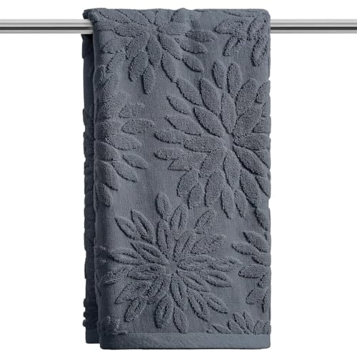 Artoid Mode 1 Pc Grey 3D Dahlia Floral Jacquard Hand Towels for Bathroom, 100% Cotton Soft Absorbent Bathroom Decor Towels, 13.7 x 29.5 Inch - color: Grey, size: 13.7" x 29.5", 1PC