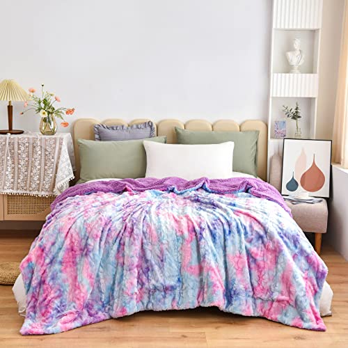 NEWCOSPLAY Faux Fur Sherpa Queen Blanket for Couch, Multi Purple, 90"x90" | Super Soft Cozy Fuzzy Plush Warm Thick Decorative Non-Heated Blanket for Sofa Bed, Gift for Women Men, All Season Use - color: Multi Purple, size: Queen(90"x90")