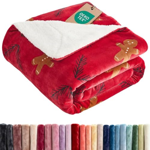 Christmas Sherpa Blanket Throw, Reversible Blanket - Gingerbread Man, 50x60 | Super Soft Double Sided Throw for Bed, Sofa, Couch, Reversible Sherpa Fleece Blanket, Thick, Warm, Plush, Xmas Winter Bedding - color: 03- Gingerbread Man