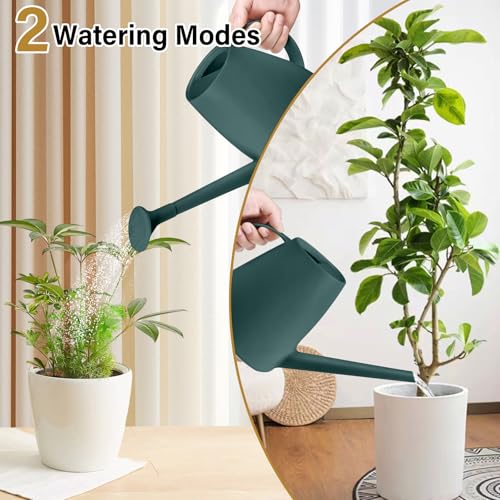 Pro Grip Plastic Watering Can - for Indoor and Outdoor House Plant Garden - with Long Spout - 1/2 Gallon - Blackish Green - color: Blackish Green