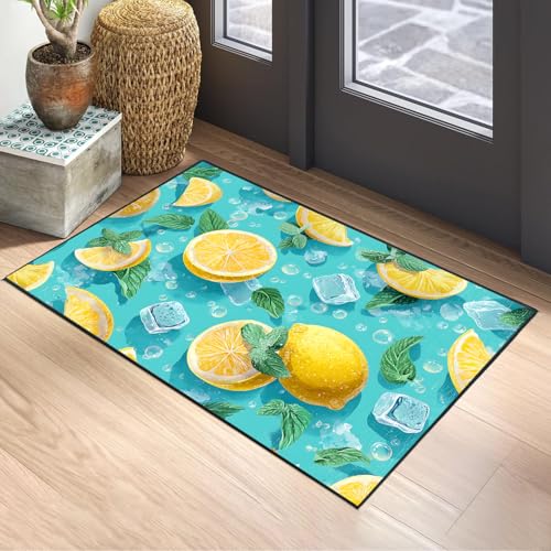 Lemon Area Rug 2x3 ft Entry Rug Washable Boho Rugs Non Slip Low Pile Floral Door Mat Small Carpet for Bedroom, Bedside, Kids Room, Office, Dining Room - color: Lemon, size: 2' x 3' (Rectangular)